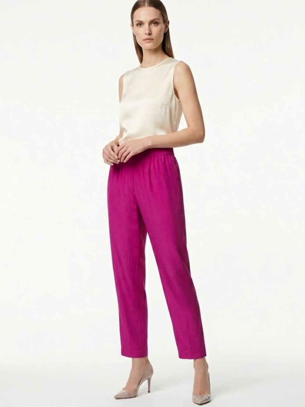 Vintage Regina Porter 100% Silk Pants Trousers Hot Pink size S Relaxed Colorful